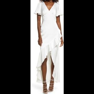 Lulu’s Eternal Bond White Satin Ruffle Flutter Sleeve Maxi Dress